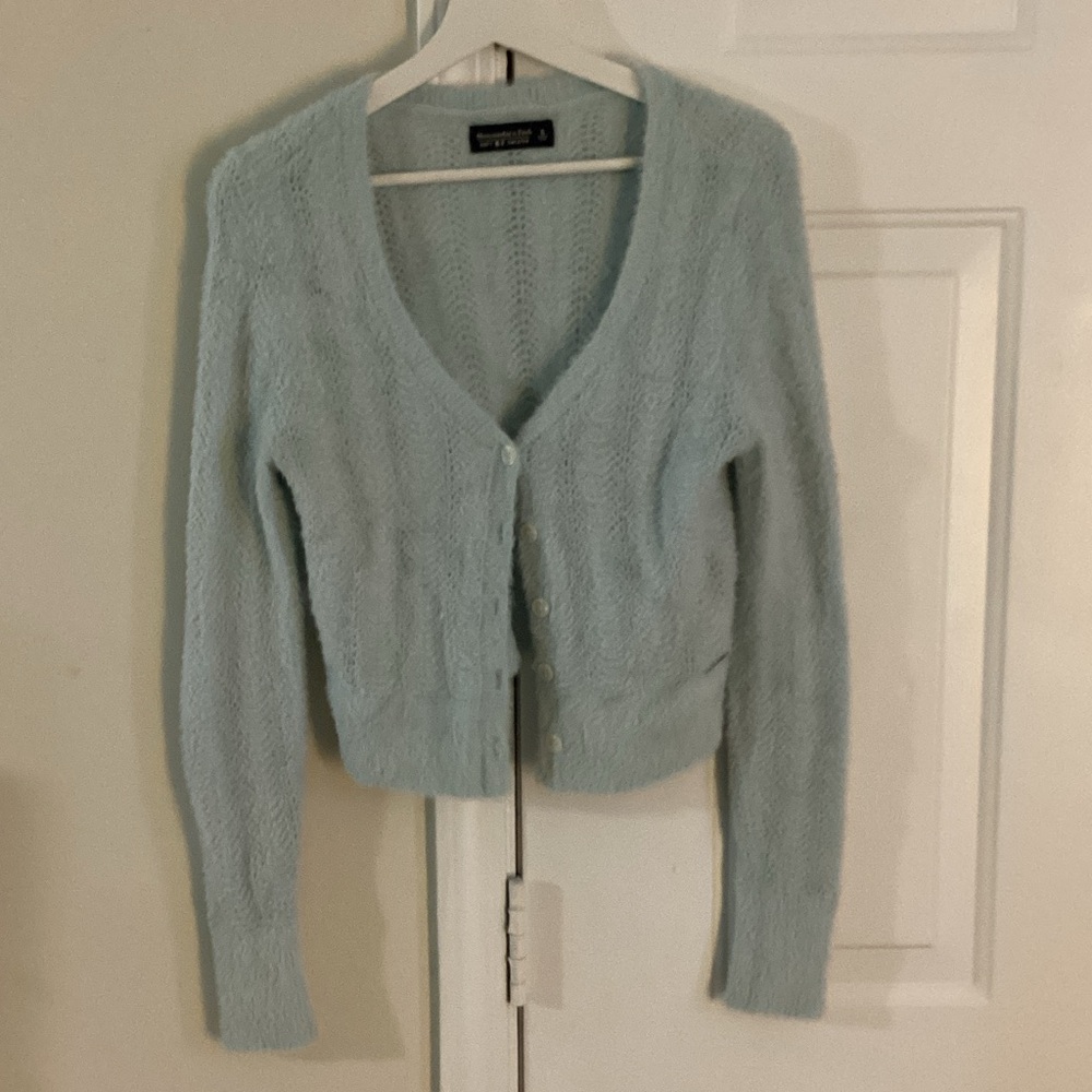 Abercrombie & Fitch Pale Blue Fuzzy Button-Front Cardigan
